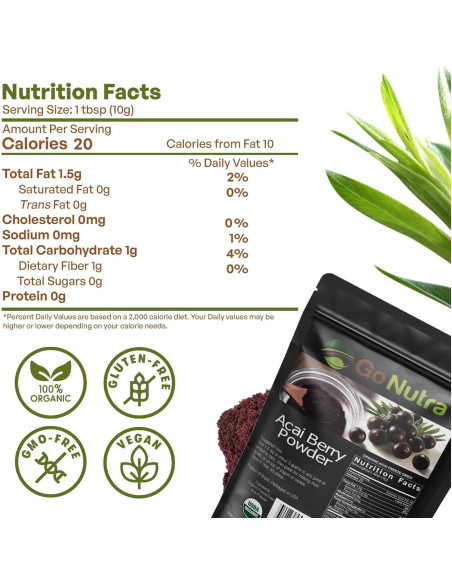Polvo de Acai Orgánico Liofilizado Go Nutra 450g - Superalimento