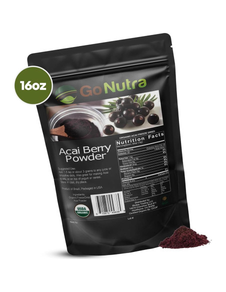 Polvo de Acai Orgánico Liofilizado Go Nutra 450g - Superalimento