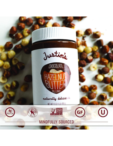 Mantequilla de Avellana y Almendra Justin 454g Cacao Orgánico