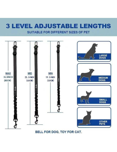 Cinturón de Seguridad para Perros Tongsiqi Ajustable 50-80cm