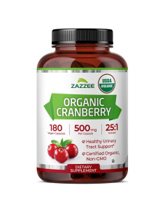 Cápsulas de Arándano Orgánico Zazzee 500 mg, 180 Veganas