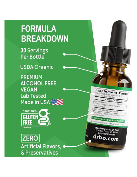 Gotas de Aceite de Orégano Orgánico DR. BO 29.57 ml - Salud Digestiva