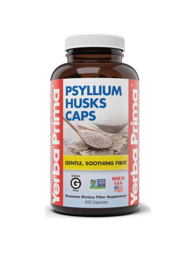Yerba Prima Psyllium Husks 625 mg - 400 Cápsulas de Fibra Natural