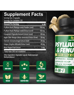 Suplemento de fibra BMVINVOL con psyllium y fenogreco - 240 cápsulas 2
