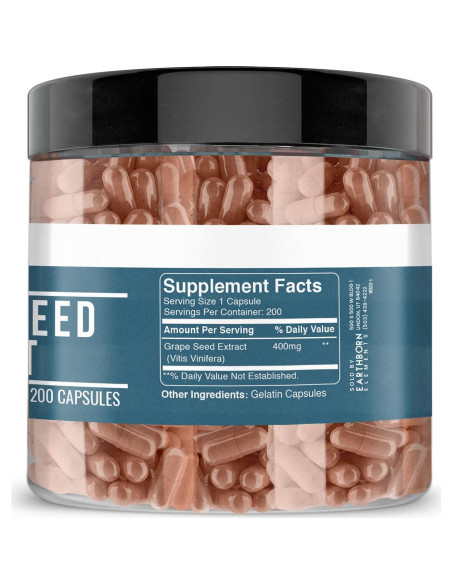 Extracto de Semilla de Uva Earthborn Elements 200 Cápsulas Puras