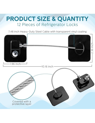 Paquete de 12 Cerraduras Adhesivas para Refrigerador Negro