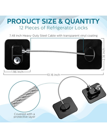 Paquete de 12 Cerraduras Adhesivas para Refrigerador Negro Paquete de 12 Cerraduras Adhesivas para Refrigerador Negro