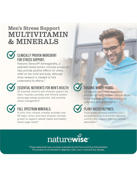 Multivitamina para Hombres NatureWise 60 Cápsulas - Salud y Estrés