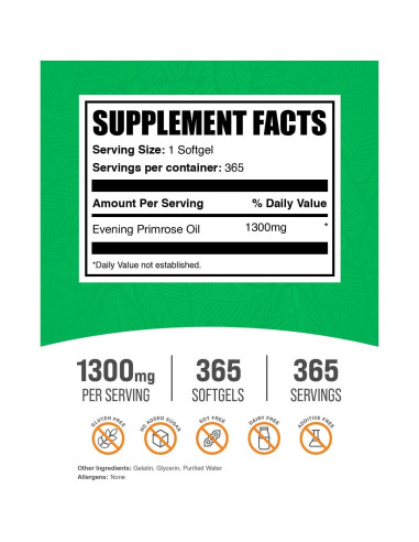 Aceite de Onagra 1300mg Softgels BulkSupplements 365 Unidades