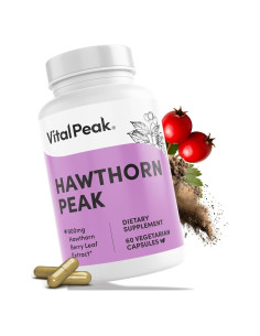 Suplemento de Baya de Espino Hawthorn Peak 900 mg - 60 Cápsulas Veganas