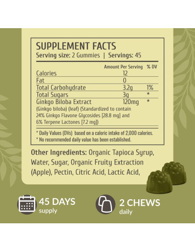 Gominolas Veganas Ginkgo Biloba Herbamama 90 Unidades 120mg