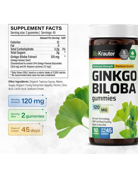 Gominolas Veganas BioKrauter Ginkgo Biloba 90 Unidades 120 mg