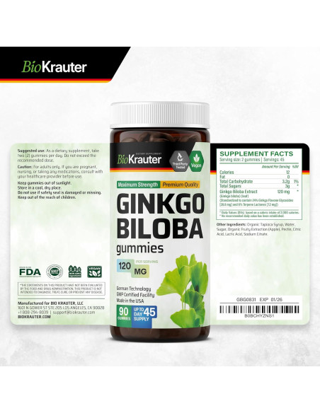 Gominolas Veganas BioKrauter Ginkgo Biloba 90 Unidades 120 mg