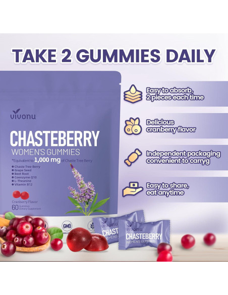 Suplemento VivoNu Gominolas Vitex Chasteberry 1000mg 180 Unidades