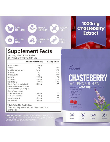 Suplemento VivoNu Gominolas Vitex Chasteberry 1000mg 180 Unidades