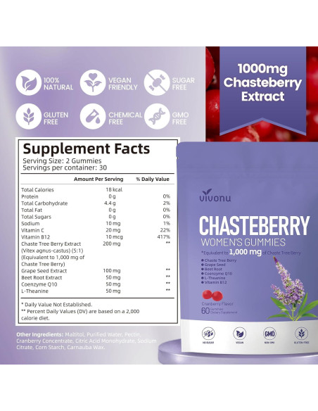 Suplemento VivoNu Gominolas Vitex Chasteberry 1000mg 180 Unidades
