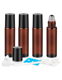 Botellas de Rodillo 10ml ZEJIA - 4 Piezas Vidrio Ámbar