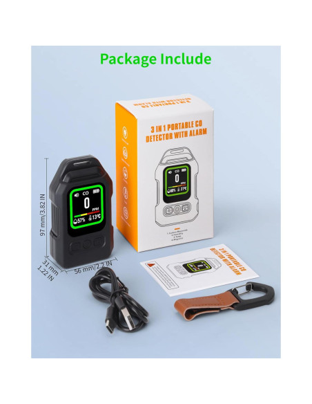 Detector de Monóxido de Carbono 3-en-1 Jleiiofe Portátil