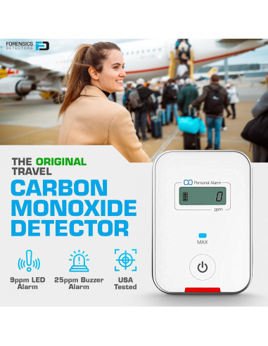 Detector de CO de viaje Forensics FD | Alarma 9ppm | Color blanco