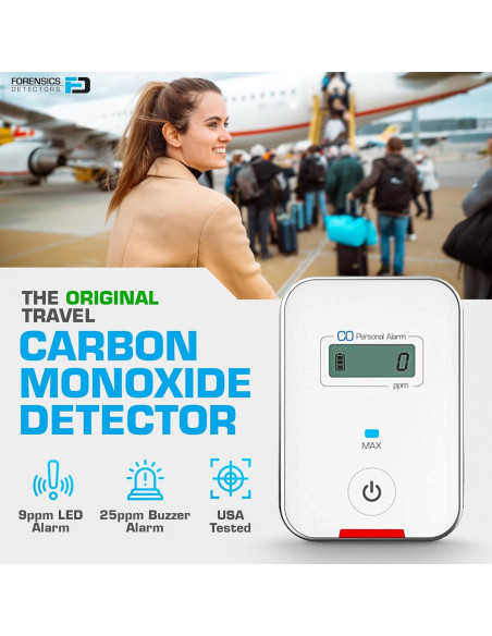 Detector de CO de viaje Forensics FD | Alarma 9ppm | Color blanco