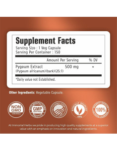 Cápsulas de Pygeum Africano 500mg Immortal Herbs - 150 Unidades 2
