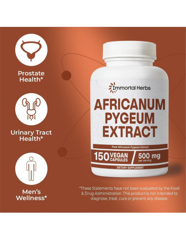 Cápsulas de Pygeum Africano 500mg Immortal Herbs - 150 Unidades