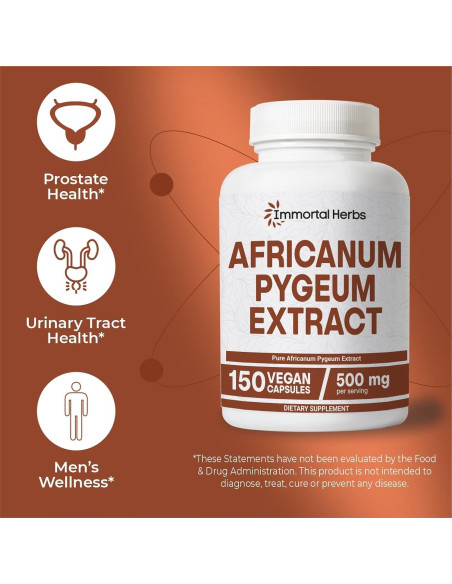 Cápsulas de Pygeum Africano 500mg Immortal Herbs - 150 Unidades