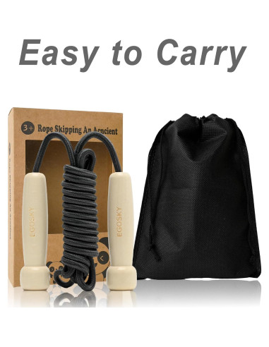 Cuerda de saltar ajustable EGOSKY con mango de madera 3m