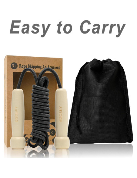 Cuerda de saltar ajustable EGOSKY con mango de madera 3m