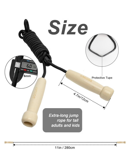 Cuerda de saltar ajustable EGOSKY con mango de madera 3m