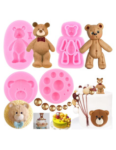 Molde de Silicona MIYAHOUSE Oso de Peluche Set de 4 Piezas