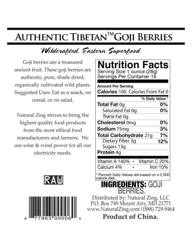 Bayas de Goji Tibetanas Auténticas Natural Zing 454 g