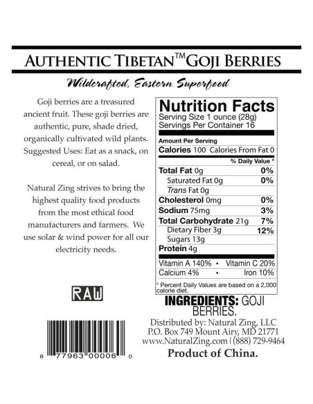 Bayas de Goji Tibetanas Auténticas Natural Zing 454 g