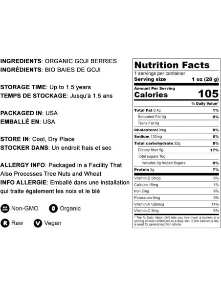Bayas de Goji Orgánicas Food to Live 4.54 kg Secadas al Sol