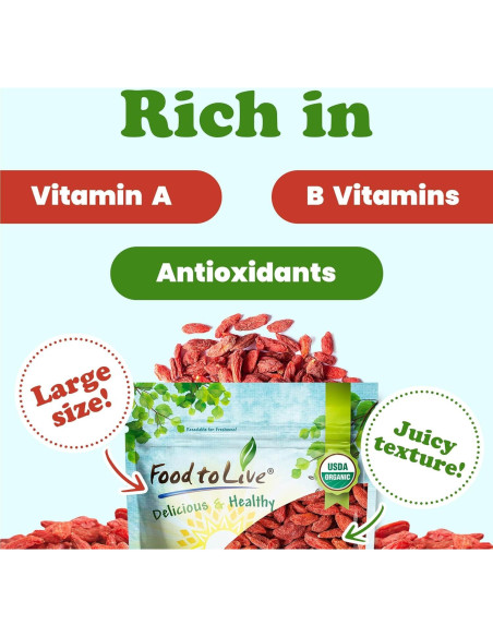 Bayas de Goji Orgánicas Food to Live 4.54 kg Secadas al Sol