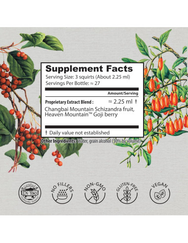 Gotas de Baya de Goji y Schizandra Dragon Herbs 60 mL