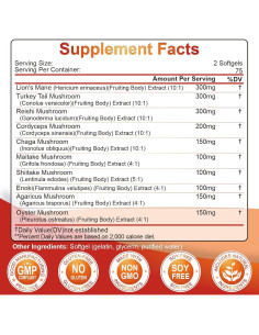 Suplemento de Hongo Melena de León 10 en 1 SIGNILIFE - 300 Cápsulas 2