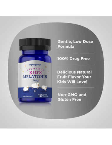 Melatonina Piping Rock para Niños 1mg 120 Tabletas Masticables