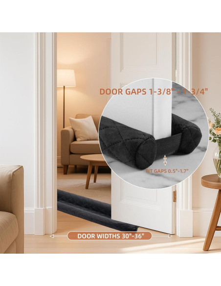 Tapones de Draft Amugret para Puerta - Terciopelo Negro 76-91 cm