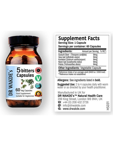 Cápsulas Amargas DR WAKDE 60 Veganas Desintoxicación Ayurveda