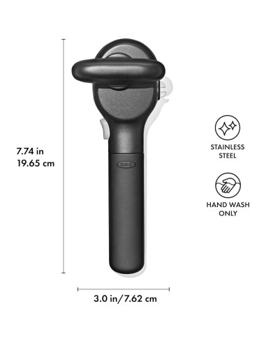Abrelatas OXO Good Grips Bisel Suave Negro Acero Inoxidable