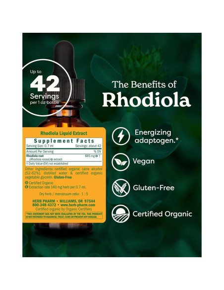 Extracto de raíz de Rhodiola Herb Pharm 30 ml orgánico