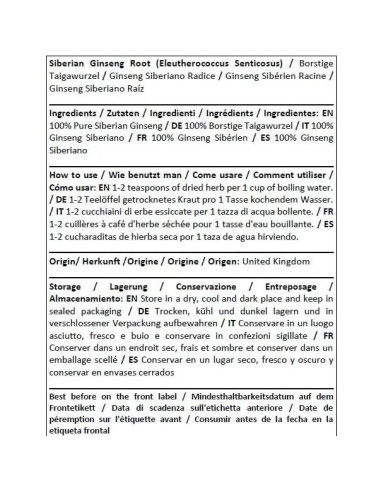 Raíz de Ginseng Siberiano Herba Orgánica 50g - Té Herbal Natural