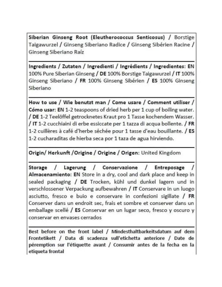 Raíz de Ginseng Siberiano Herba Orgánica 50g - Té Herbal Natural