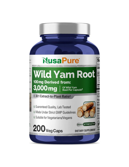 Extracto de raíz de ñame salvaje NusaPure 100 mg 200 cápsulas veganas