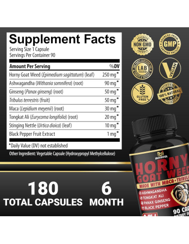 Cápsulas de Hierba de Cabra Apasionada BMVINVOL - 180 Unidades