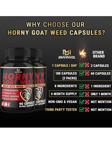 Cápsulas de Hierba de Cabra Apasionada BMVINVOL - 180 Unidades