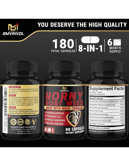 Cápsulas de Hierba de Cabra Apasionada BMVINVOL - 180 Unidades