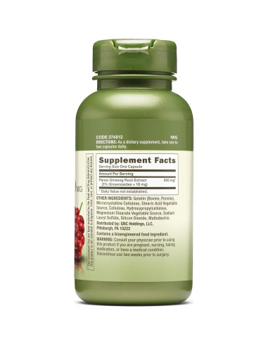 GNC Herbal Plus Ginseng Panax 600mg 100 Cápsulas Vitalidad