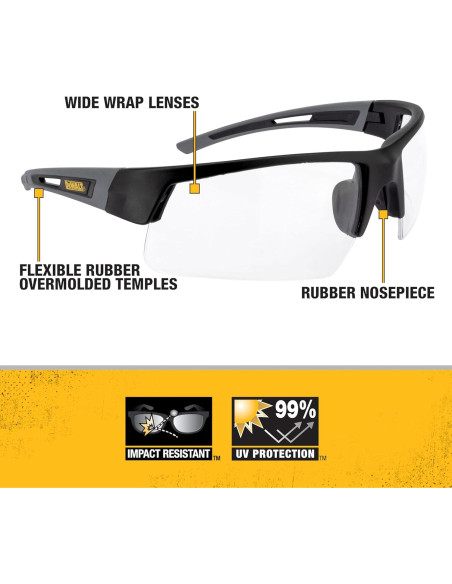Gafas de Seguridad DEWALT DPG100-1D - Marco Negro - Lente Clara